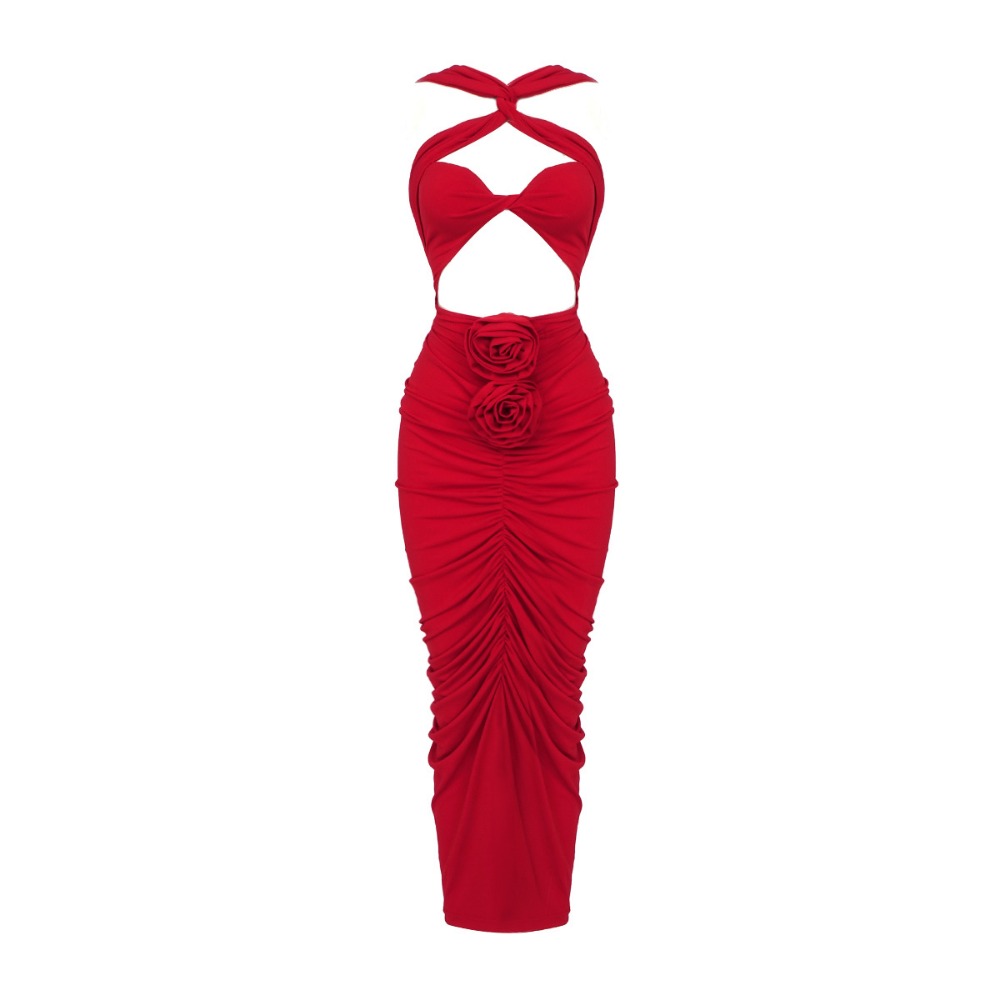 Vintage Fashion Events - Vintage Red Halter Dress 3D Rose