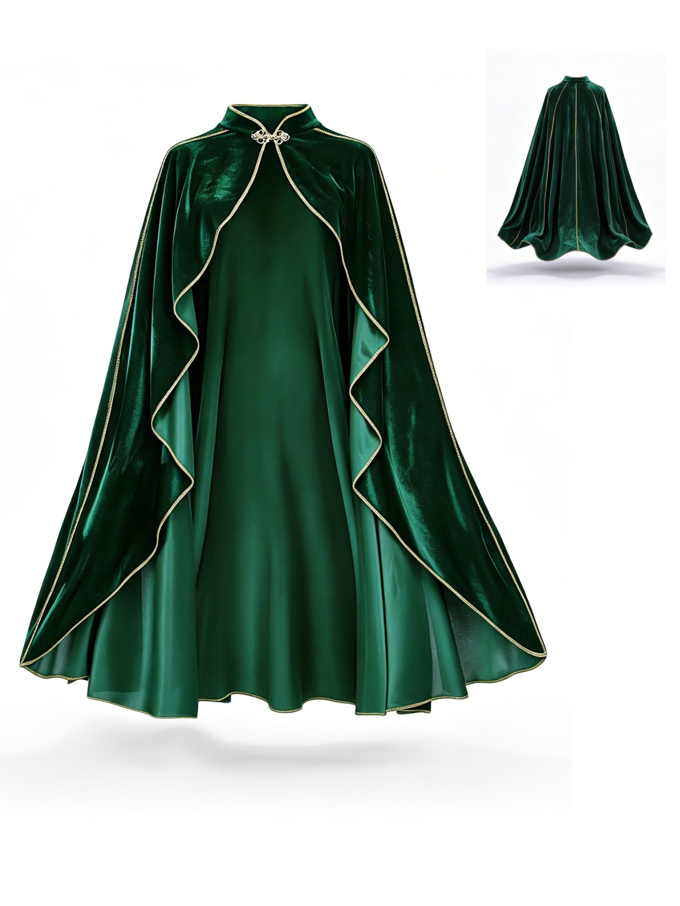 Vintage Fashion Dresses - Women Vintage Green Velvet Cape Cloak